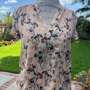 Philosophy Pink and Black Fitted Short Sleeve Blouse